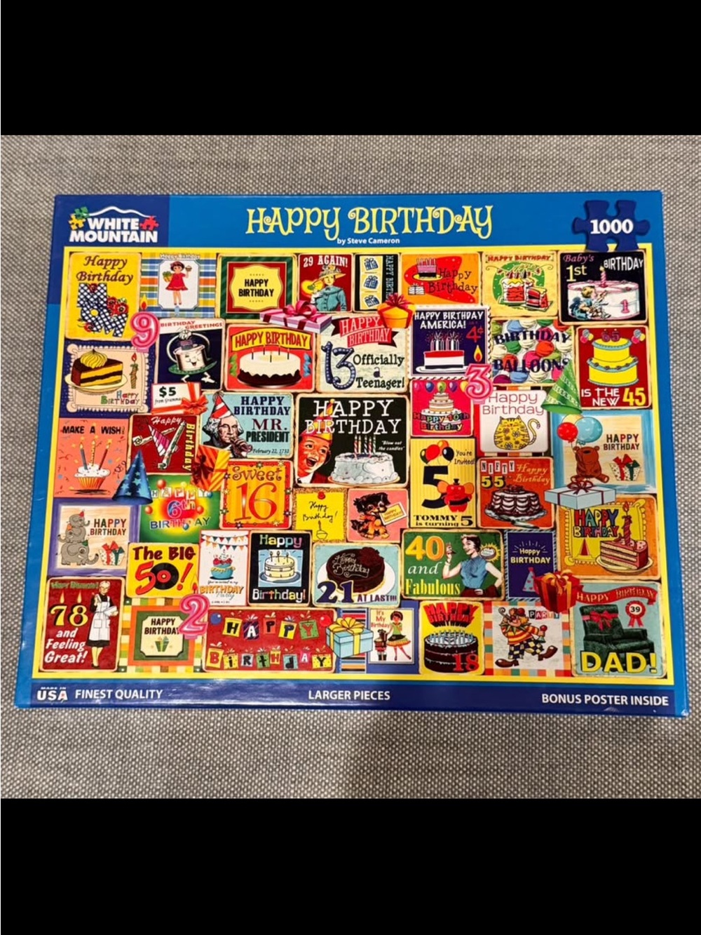 NEW White Mountain Puzzle "Happy Birthday" 1000 Piece Larger Style - $25 Rtl